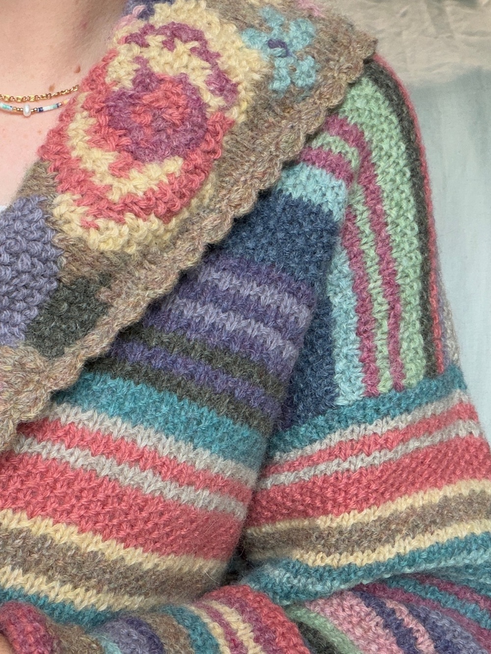 vintage Casual Corner shetland wool colorful maximalist floral stripe cardigan M - Picture 3 of 8